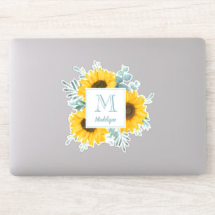 Pegatina Nombre de monograma girasol personalizado