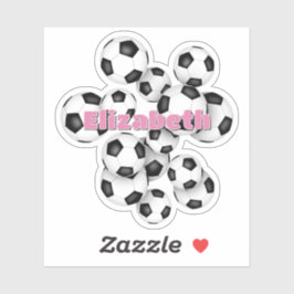 Pegatina nombre de niños balones de fútbol negro blanco