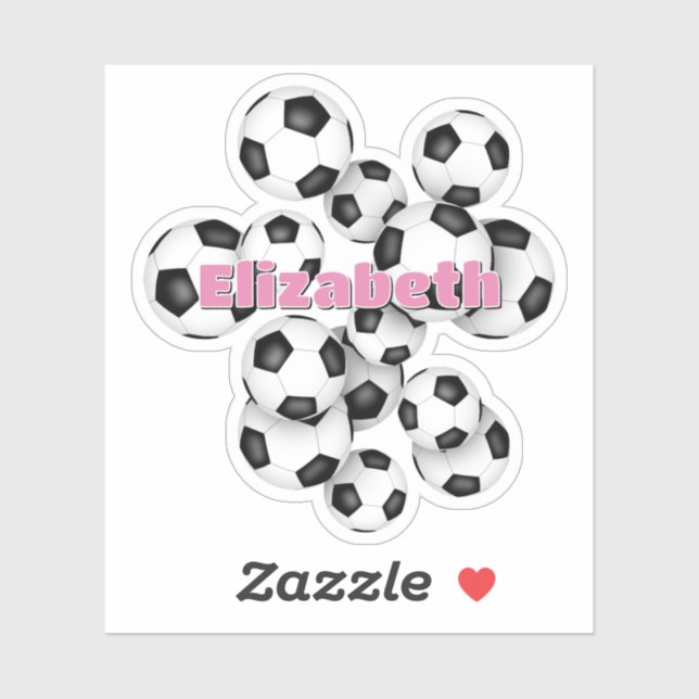 Pegatina nombre de niños balones de fútbol negro blanco (Hoja)