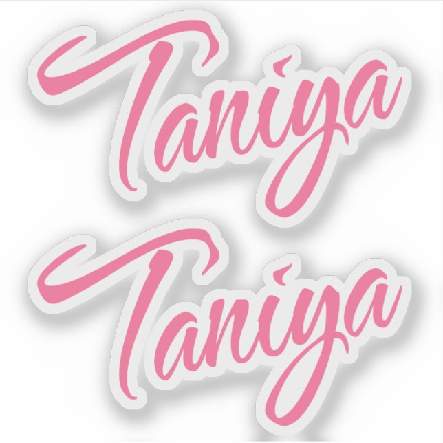 Pegatina Nombre de Taniya en cursiva rosa x2 (Anverso)