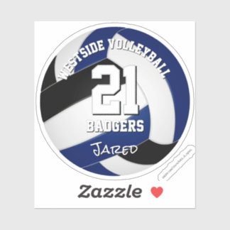 Pegatina nombre del atleta azul del club de voleibol negro