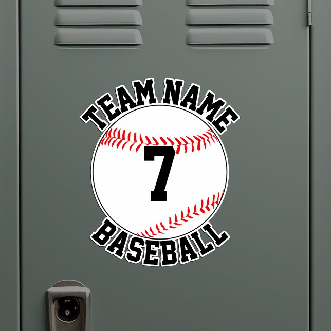 Pegatina Nombre del equipo de béisbol y número de jugador P (Custom baseball sticker with team name and player number on metal locker)