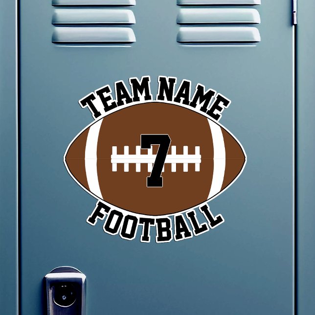 Pegatina Nombre del equipo de fútbol y número de jugador Pe (Custom football sticker with custom team name and player number on a locker room locker)