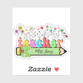 Pegatina Nombre del profesor de Flor silvestre Personalizad