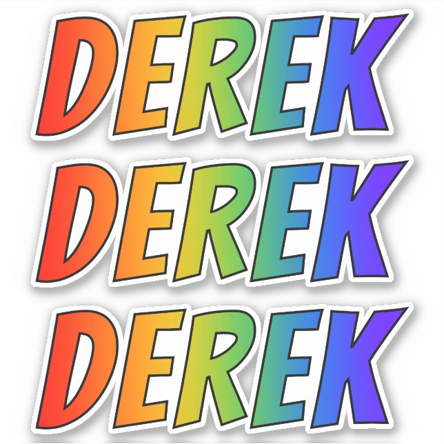 Pegatina Nombre "DEREK" con arcoiris divertido (Anverso)