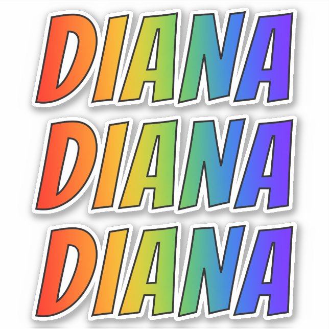 Pegatina Nombre "DIANA" con arcoiris divertido (Anverso)