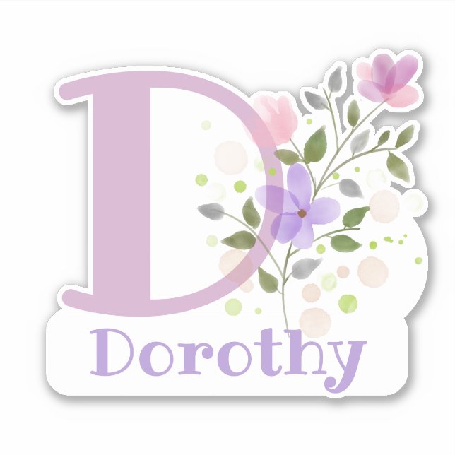 Pegatina Nombre Dorothy e Inicial con Diseño Floral (Anverso)