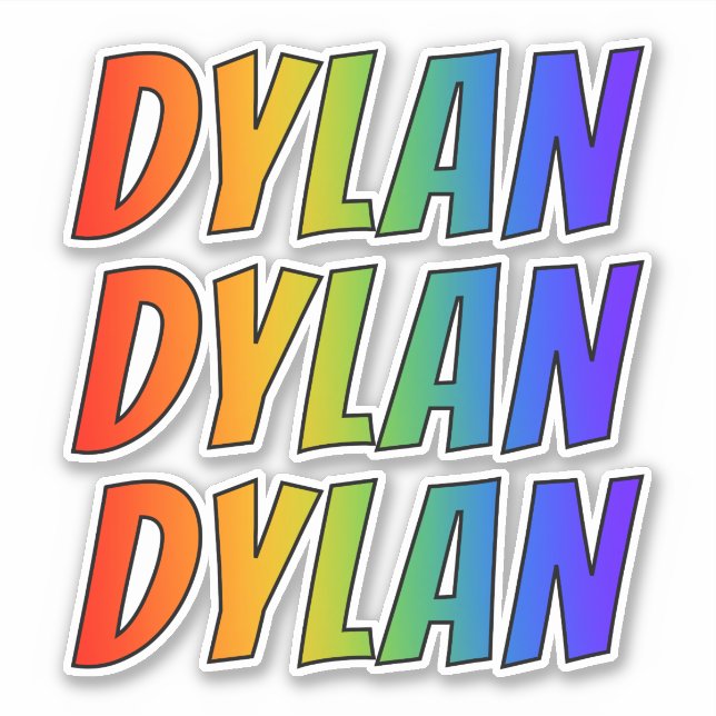 Pegatina Nombre "DYLAN" con arcoiris divertido (Anverso)