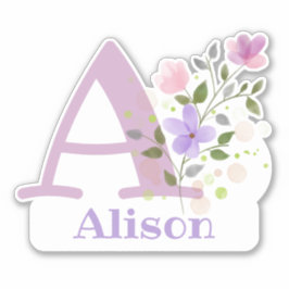 Pegatina Nombre e inicial con diseño floral recortado