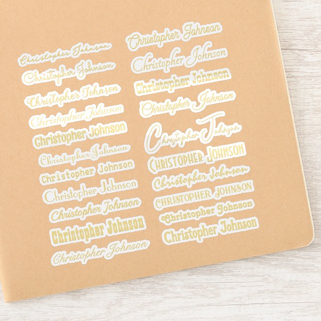 Pegatina Nombre elegante Firma Dorado Texto Guión Besado Co (Stylish Name Signature Gold Text Script Kiss Cut Sticker)