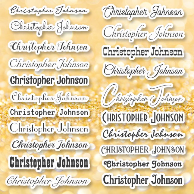 Pegatina Nombre elegante Firma Texto negro Besar guión (Stylish Name Signature Black Text Script Kiss Cut Sticker)