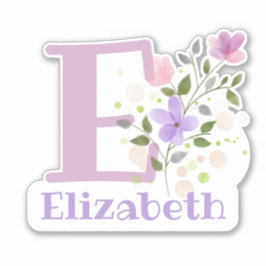 Pegatina Nombre Elizabeth más Inicial con diseño floral