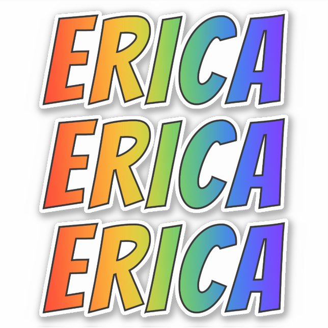 Pegatina Nombre "ERICA" con arcoiris divertido (Anverso)