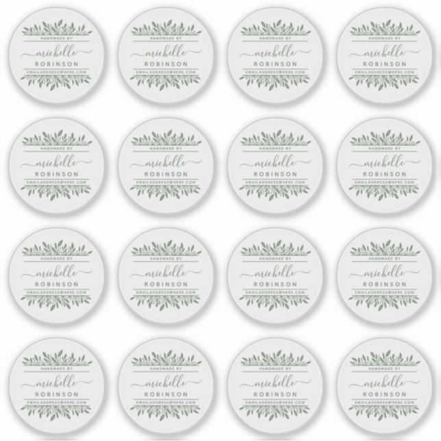 Pegatina Nombre escrito a mano Sage Green Botanical Handmad (Anverso)