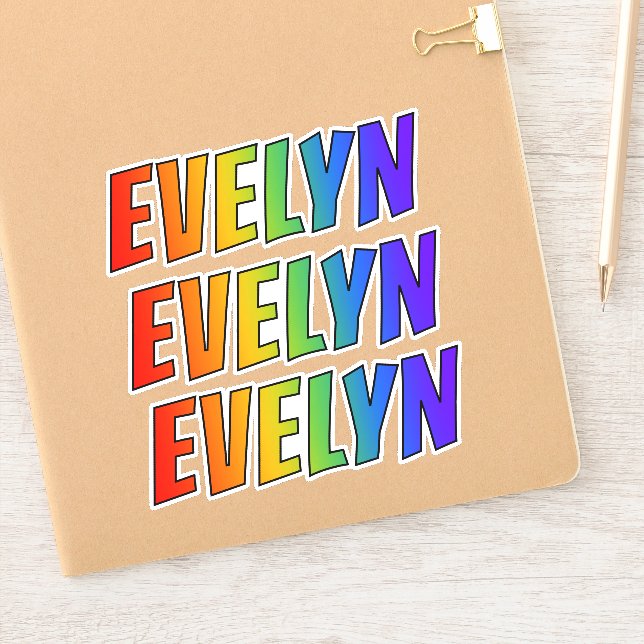 Pegatina Nombre "EVELYN" con arcoiris divertido (Cuaderno)