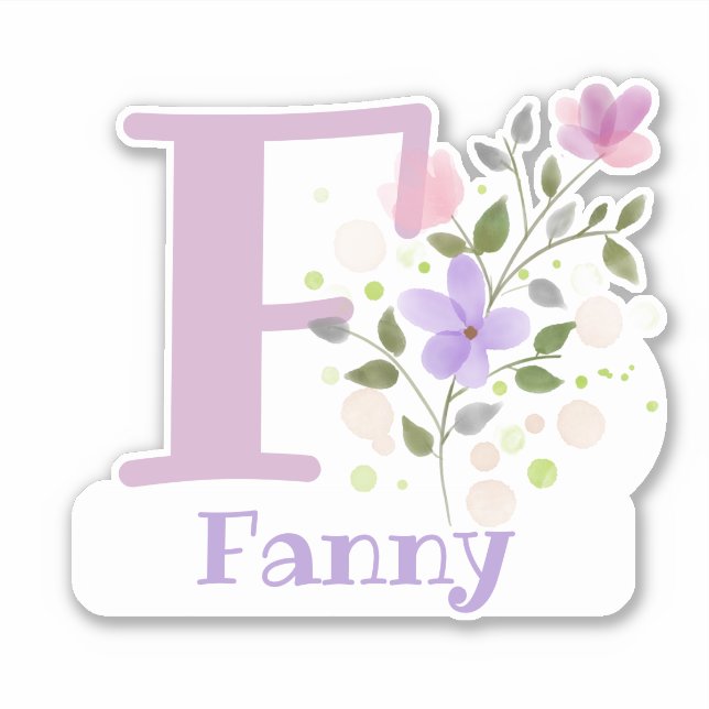 Pegatina Nombre Fanny e Inicial con Diseño Floral (Anverso)
