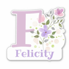 Pegatina Nombre Felicity e Inicial con Diseño Floral