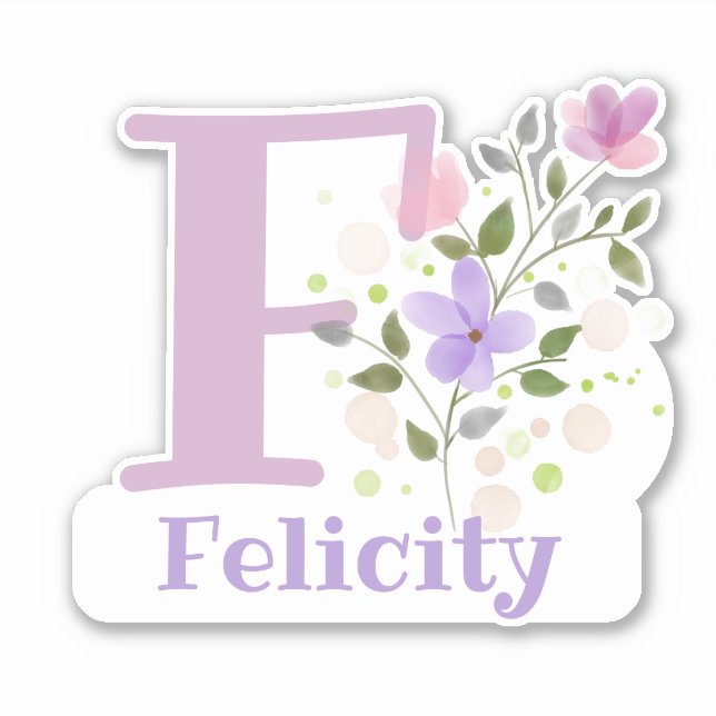 Pegatina Nombre Felicity e Inicial con Diseño Floral (Anverso)