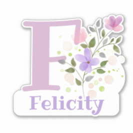 Pegatina Nombre Felicity & Inicial con Diseño Floral