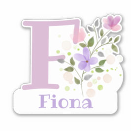 Pegatina Nombre Fiona más inicial con diseño floral