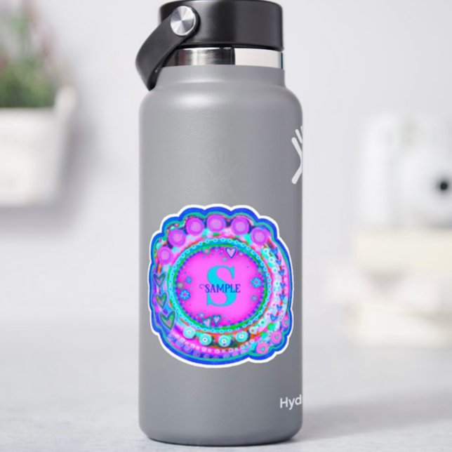 Pegatina Nombre floral rosado y Personalizado de inactivida (Subido por el creador)