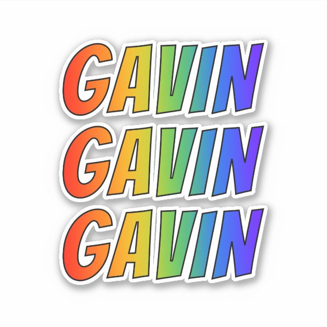 Pegatina Nombre "GAVIN" con arcoiris divertido (Anverso)