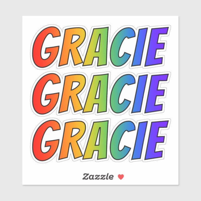 Pegatina Nombre "GRACIE" con arcoiris divertido (Hoja)