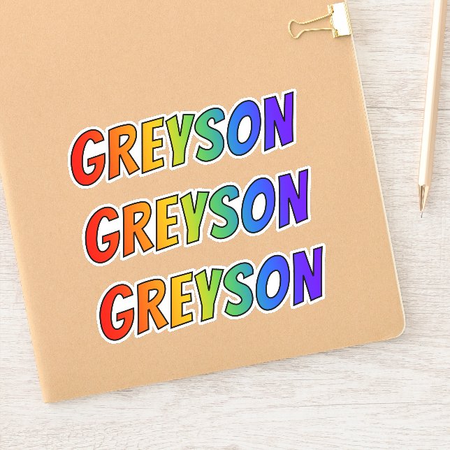 Pegatina Nombre "GREYSON" con un divertido color arcoiris (Cuaderno)