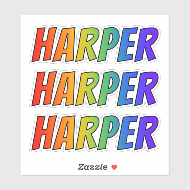 Pegatina Nombre "HARPER" con arcoiris divertido (Hoja)