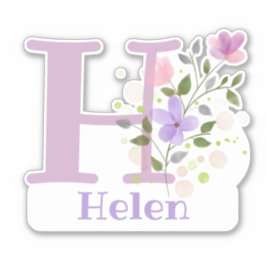 Pegatina Nombre Helen e Inicial con diseño floral