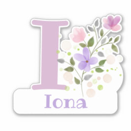Pegatina Nombre Iona e Inicial con diseño floral