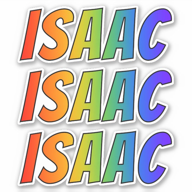 Pegatina Nombre "ISAAC" con arcoiris divertido (Anverso)