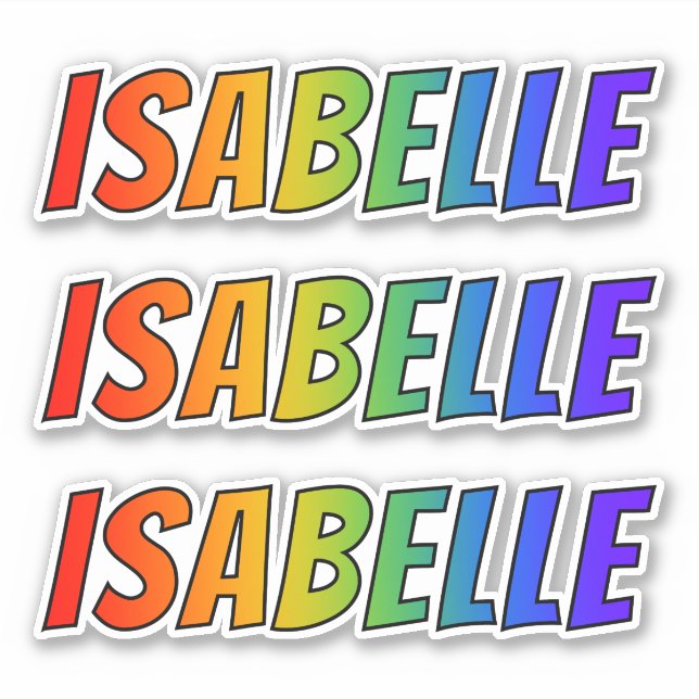 Pegatina Nombre "ISABELLE" con arcoiris divertido (Anverso)