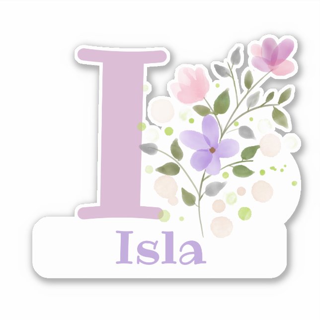 Pegatina Nombre Isla más inicial con diseño floral (Anverso)