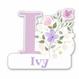 Pegatina Nombre Ivy e Inicial con diseño floral