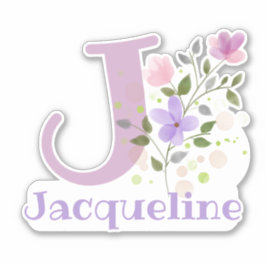 Pegatina Nombre Jacqueline e Inicial con Diseño Floral