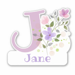 Pegatina Nombre Jane más Inicial con Diseño Floral