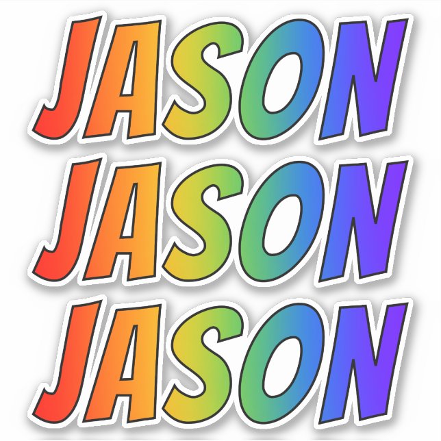 Pegatina Nombre "JASON" con arcoiris divertido (Anverso)