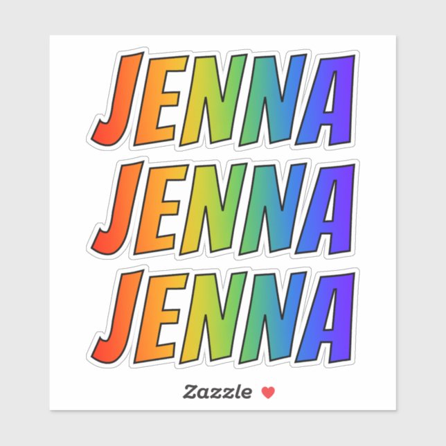Pegatina Nombre "JENNA" con arcoiris divertido (Hoja)