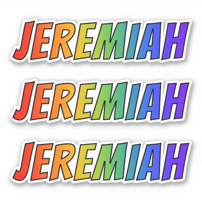 Pegatina Nombre "JEREMIAH" con color arcoiris divertido (Anverso)