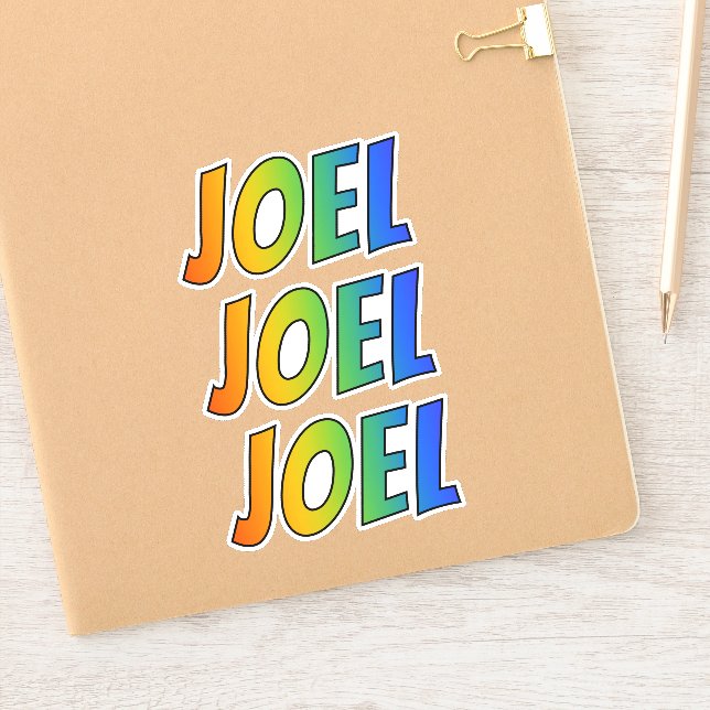 Pegatina Nombre "JOEL" con arcoiris divertido (Cuaderno)
