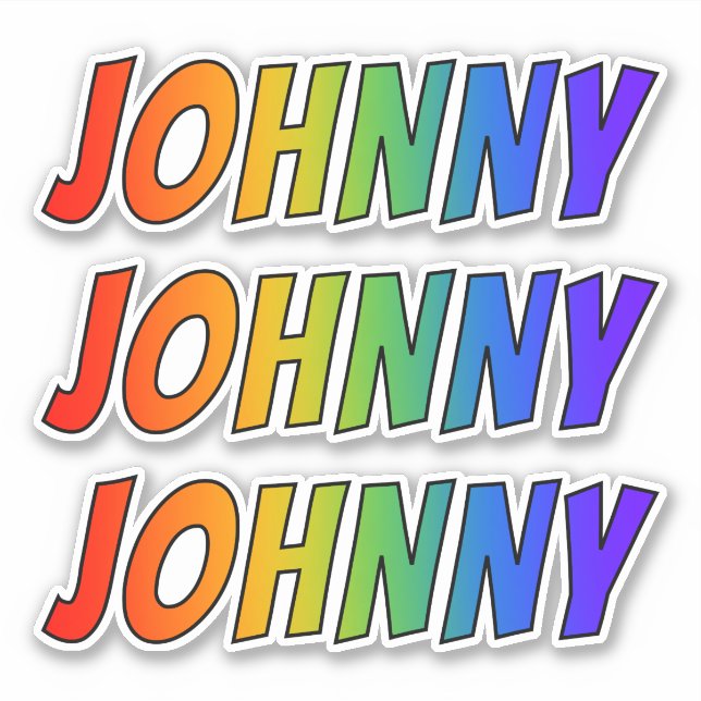 Pegatina Nombre "JOHNNY" con un divertido color arcoiris (Anverso)