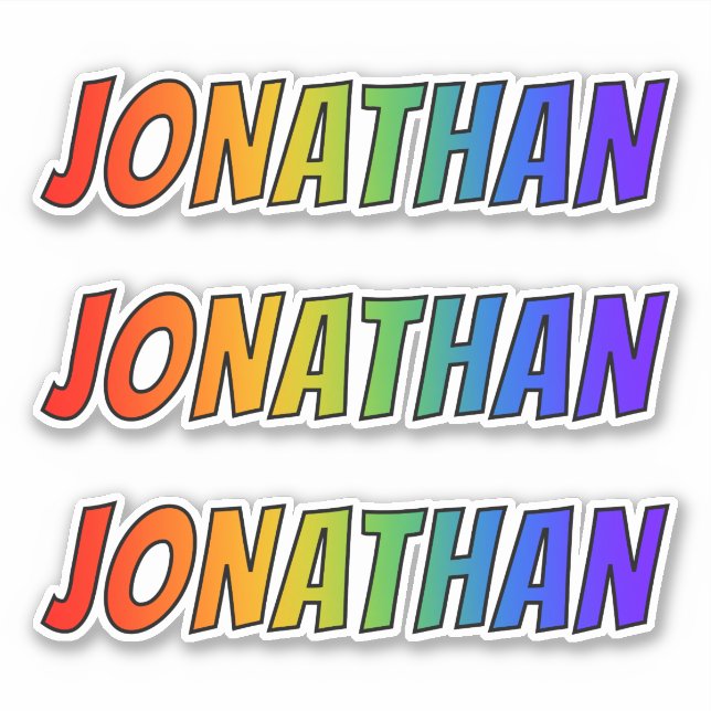 Pegatina Nombre "JONATHAN" con un divertido color arcoiris (Anverso)