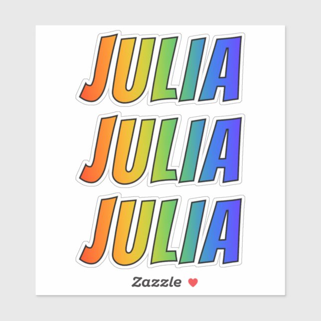 Pegatina Nombre "JULIA" con arcoiris divertido (Hoja)