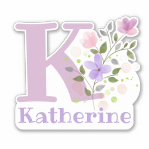 Pegatina Nombre Katherine más Inicial con diseño floral