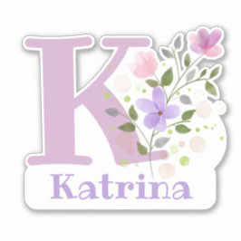 Pegatina Nombre Katrina más inicial con diseño floral