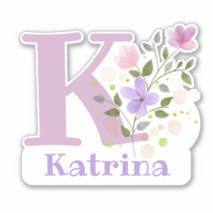 Pegatina Nombre Katrina más inicial con diseño floral