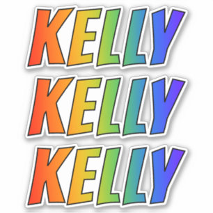 Pegatina Nombre "KELLY" con Arcoiris divertido