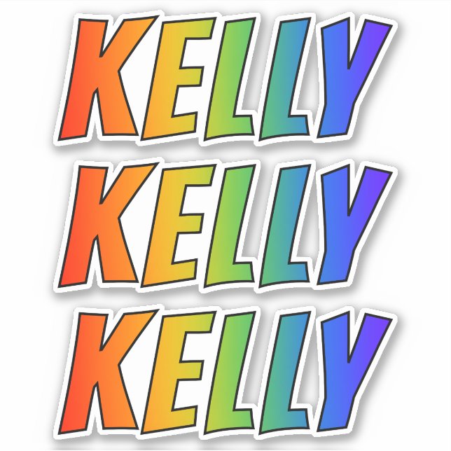 Pegatina Nombre "KELLY" con Arcoiris divertido (Anverso)