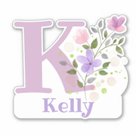 Pegatina Nombre Kelly e Inicial con diseño floral